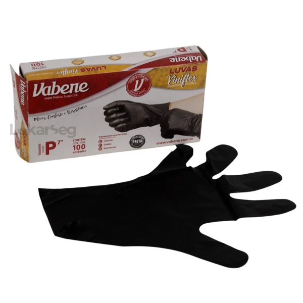 LUVA DESCARTÁVEL VINIFLEX PT S/ PÓ  VABENE 