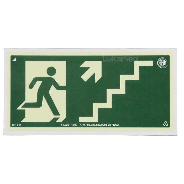 PLACA ABNT 12X24CM ROTA DE FUGA ESCADA COM BONECO - SUBIDA DIREITA