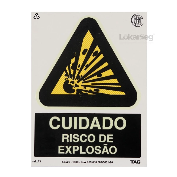 PLACA ABNT 15X20CM - RISCO DE EXPLOSÃO