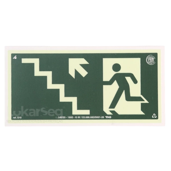 PLACA ABNT 12X24CM ROTA DE FUGA ESCADA COM BONECO - SUBIDA ESQUERDA