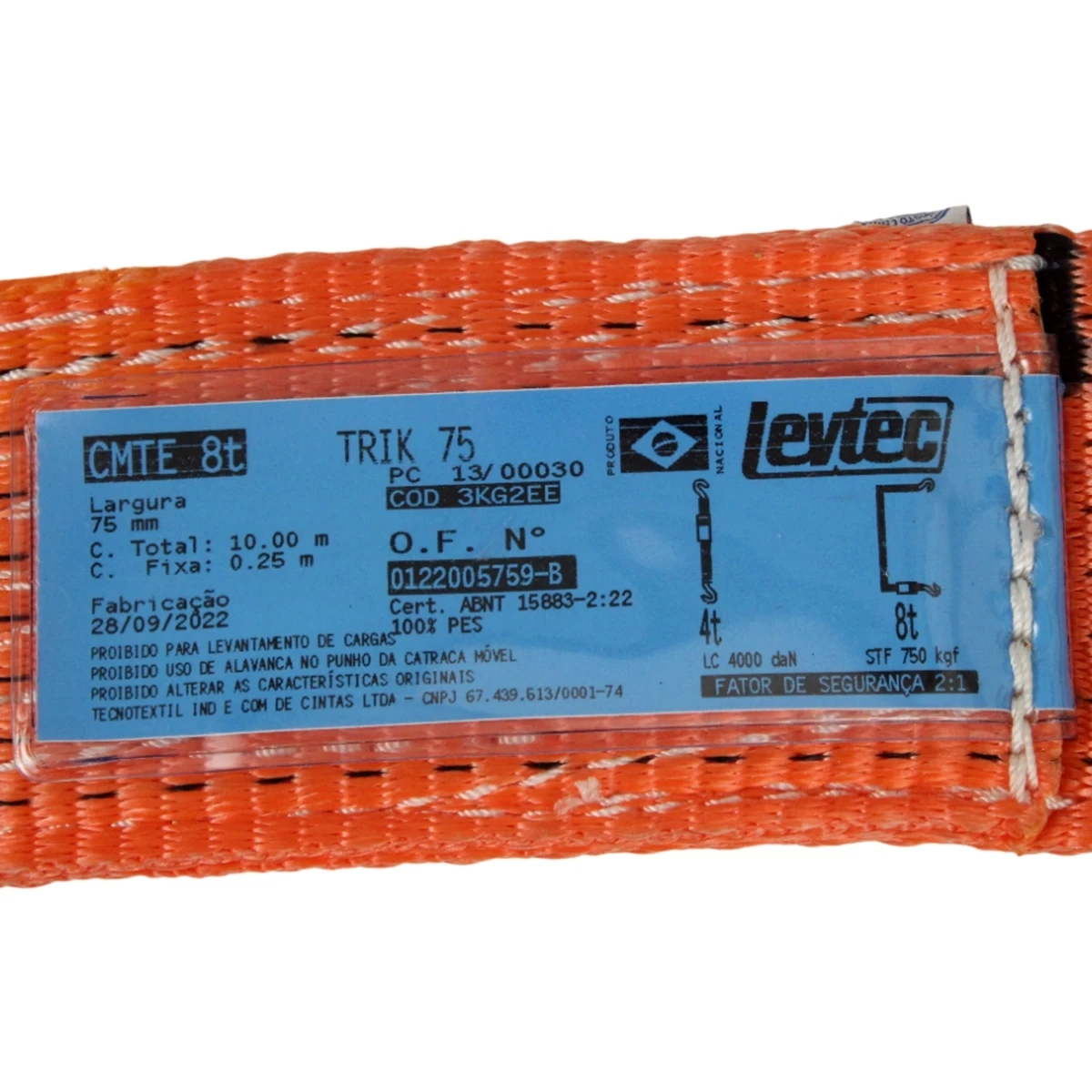 CINTA DE AMARRA&Ccedil;&Atilde;O 10MT 8T C/ CATRACA LEVTEC
