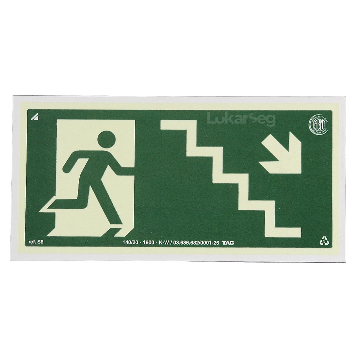 PLACA ABNT 12X24CM ROTA DE FUGA ESCADA COM BONECO - DESCIDA DIREITA