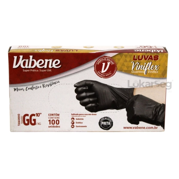 LUVA DESCARTÁVEL VINIFLEX PT S/ PÓ VABENE 