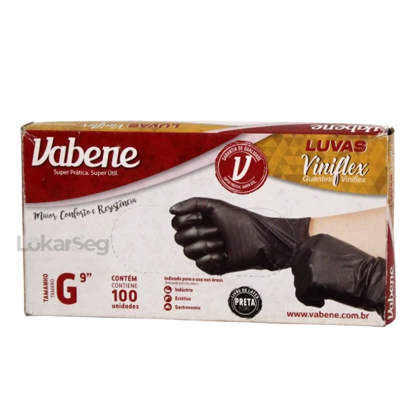 LUVA DESCARTÁVEL VINIFLEX PT S/ PÓ VABENE 