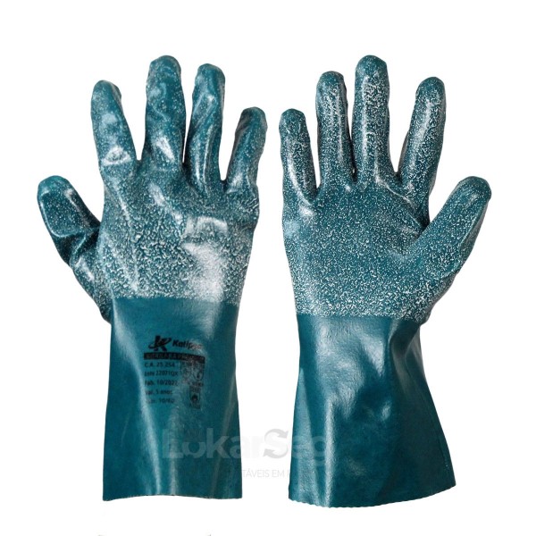 LUVA ALGODÃO C/ REVESTIMENTO NITRÍLICO AZ  SUPER SAFETY M - CA 49538