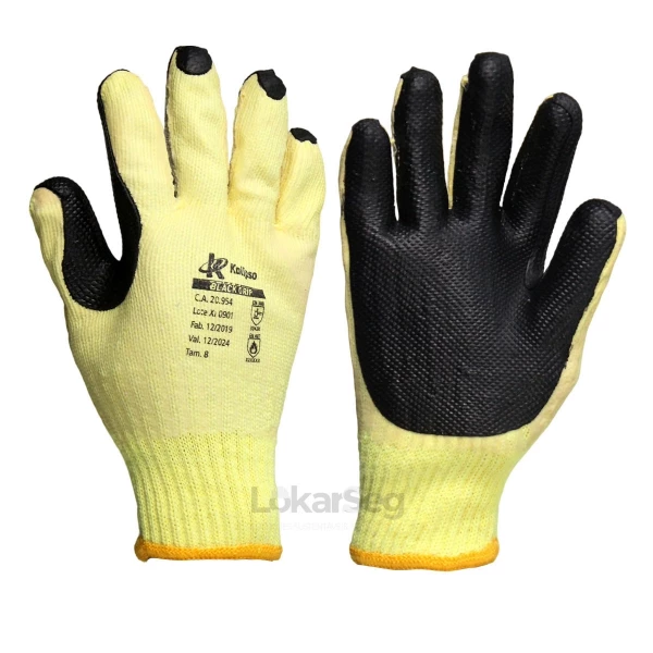 LUVA ALGOD&Atilde;O VULCANIZADA AM/PT BLACK GRIP KALIPSO