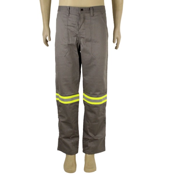 CALÇA NR10 CINZA COM CÓS MEIO ELÁSTICO E REFLETIVO VERDE GG