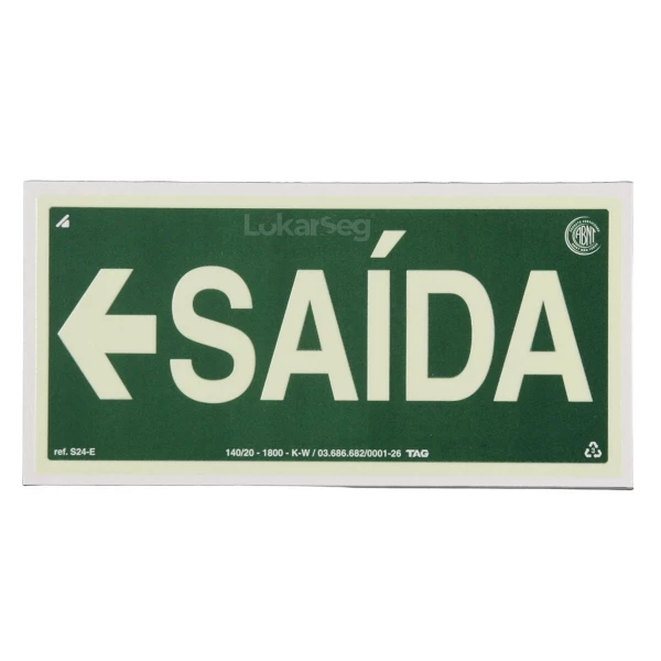 PLACA ABNT 12X24CM ROTA DE FUGA - SAÍDA SETA ESQUERDA