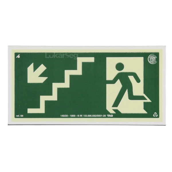 PLACA ABNT 12X24CM ROTA DE FUGA ESCADA COM BONECO - DESCIDA ESQUERDA