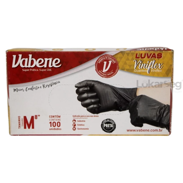 LUVA DESCARTÁVEL VINIFLEX PT S/ PÓ VABENE 